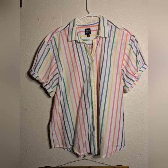 GAP Colorful Striped Button-Up Shirt Size Large - Picture 2 of 7